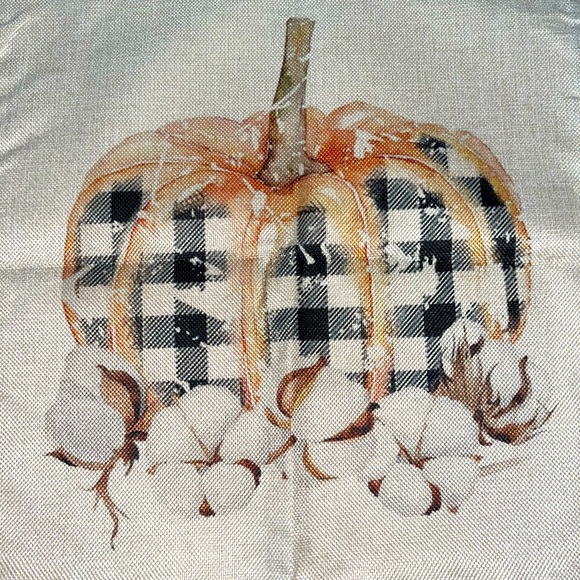 Checkered pumpkin thanksgiving linen pillow cover - Picture 1 of 2